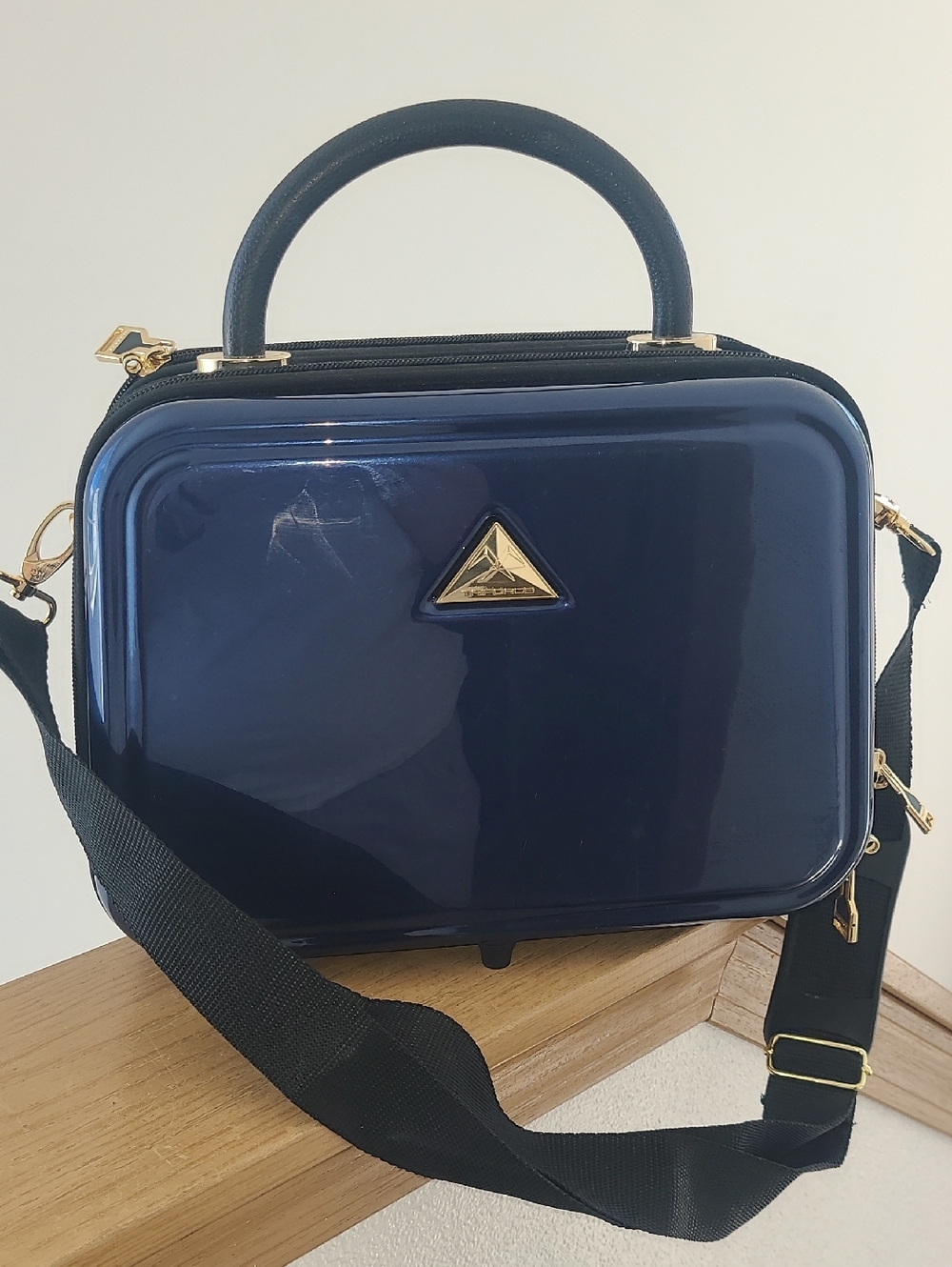 Triforce Navy Hard Shell Cosmetic Case with Top Handle and Strap